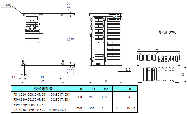 三菱变频器新款FR-A800外形尺寸图说明 - ,三菱PLC模块,FX3SA.FX3GA,FX3G,FX3U,,三菱A系列PLC,三菱Q系列